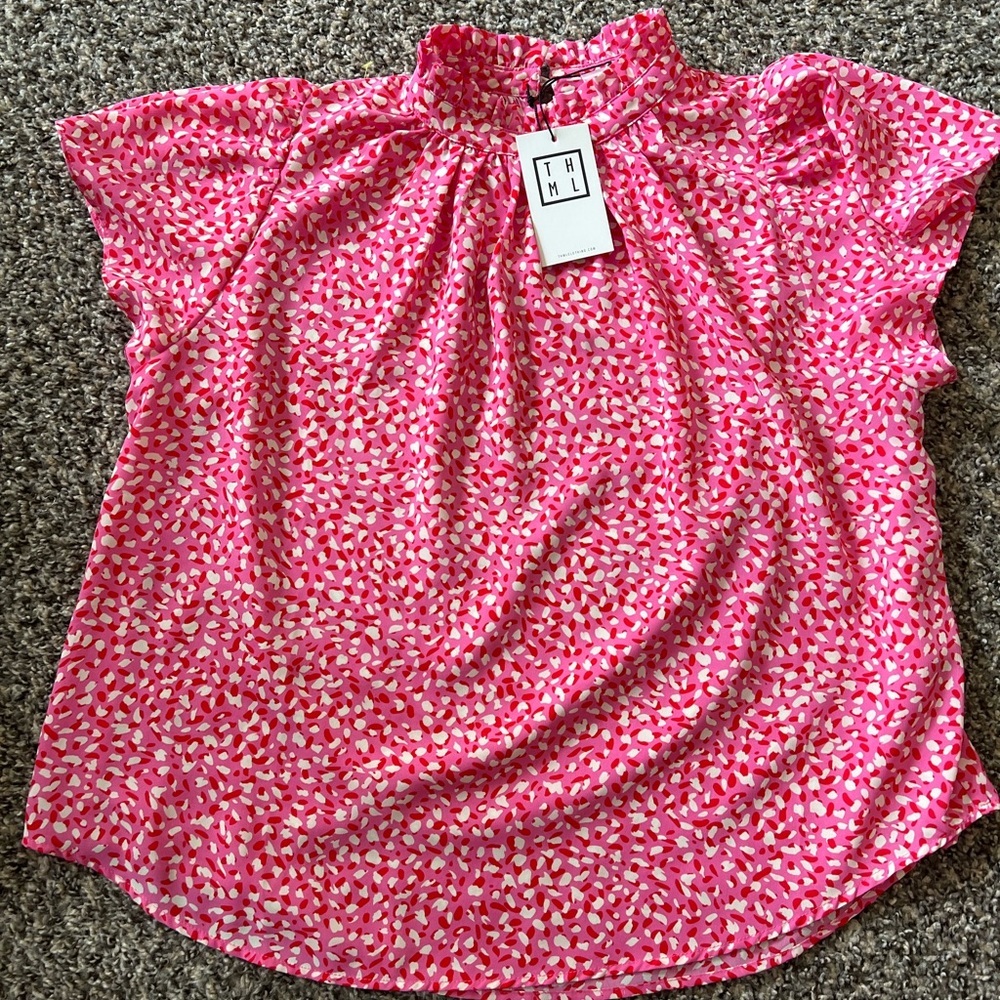 THML Hot Pink and White Abstract Print Blouse